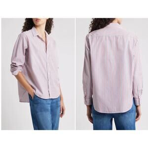 Frank & Eileen Womens XL White Stripe Relaxed Long Sleeve Button Up Casual Shirt